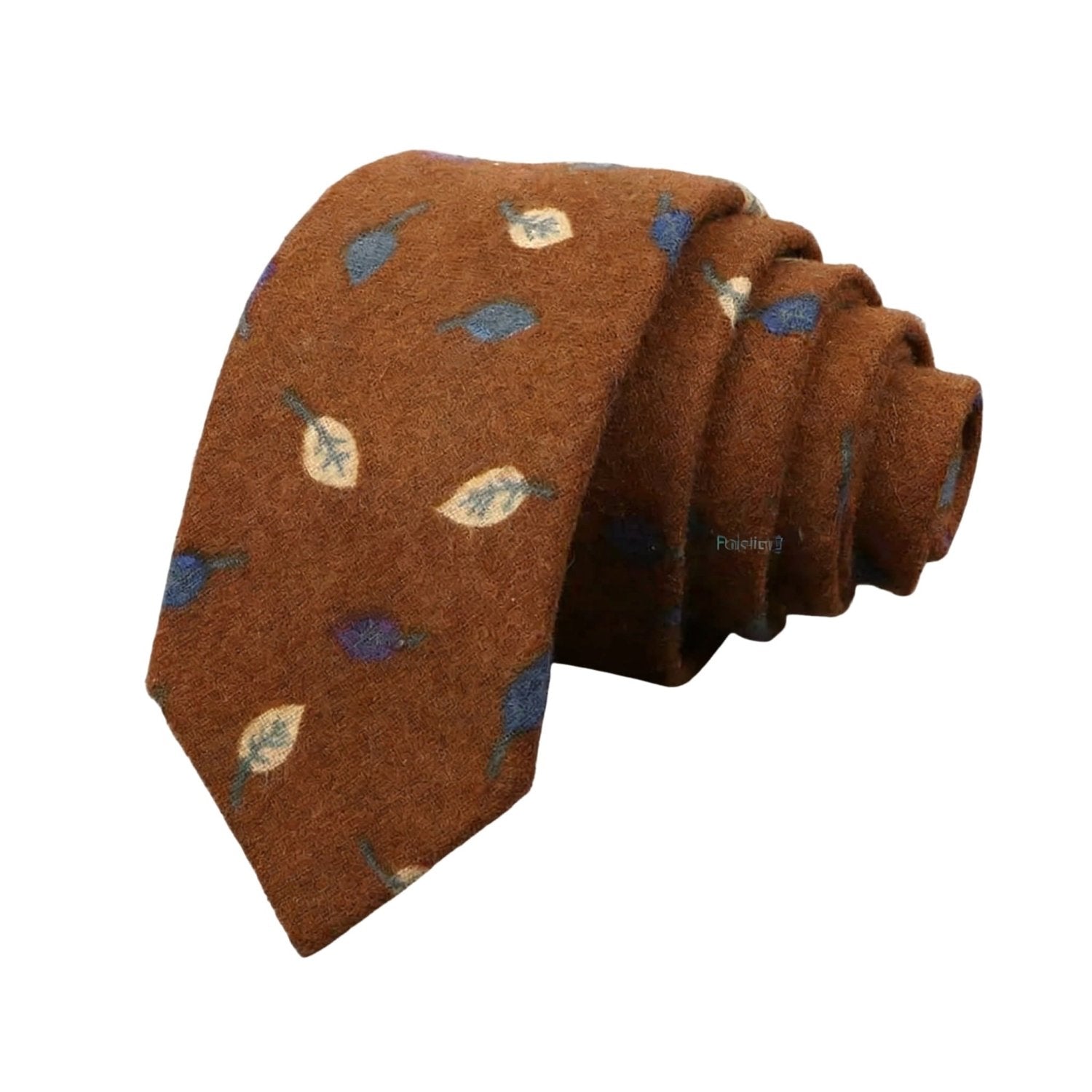 Brown With Blue Beige Leaf Necktie