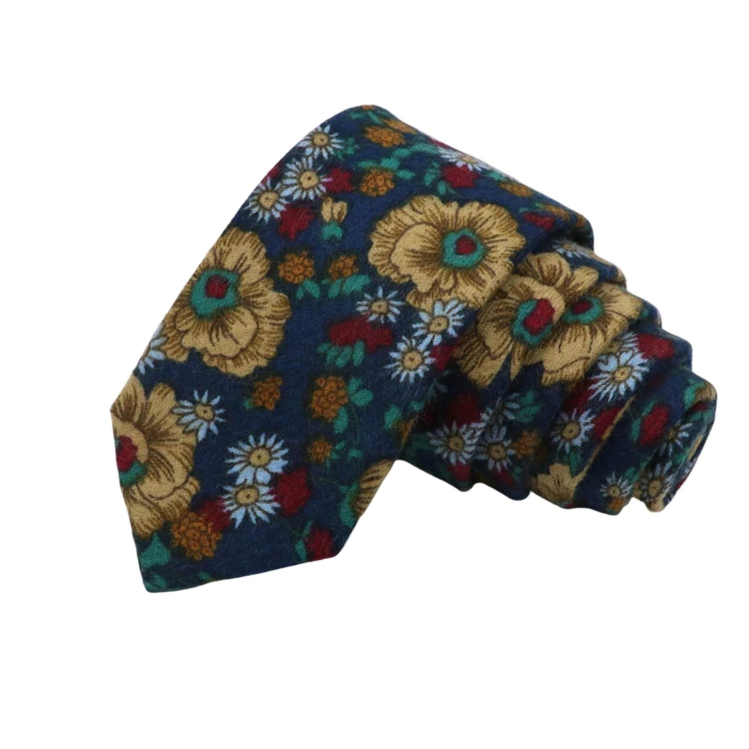 Dark Blue With Beige Floral Necktie