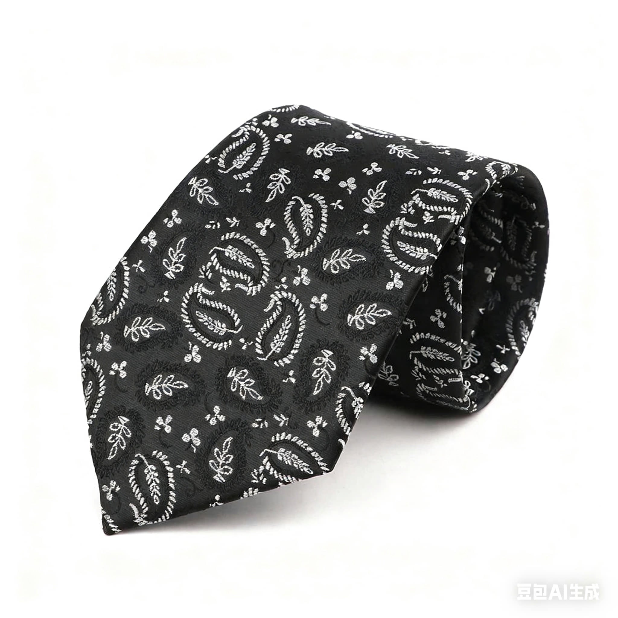 Black White Paisley Necktie