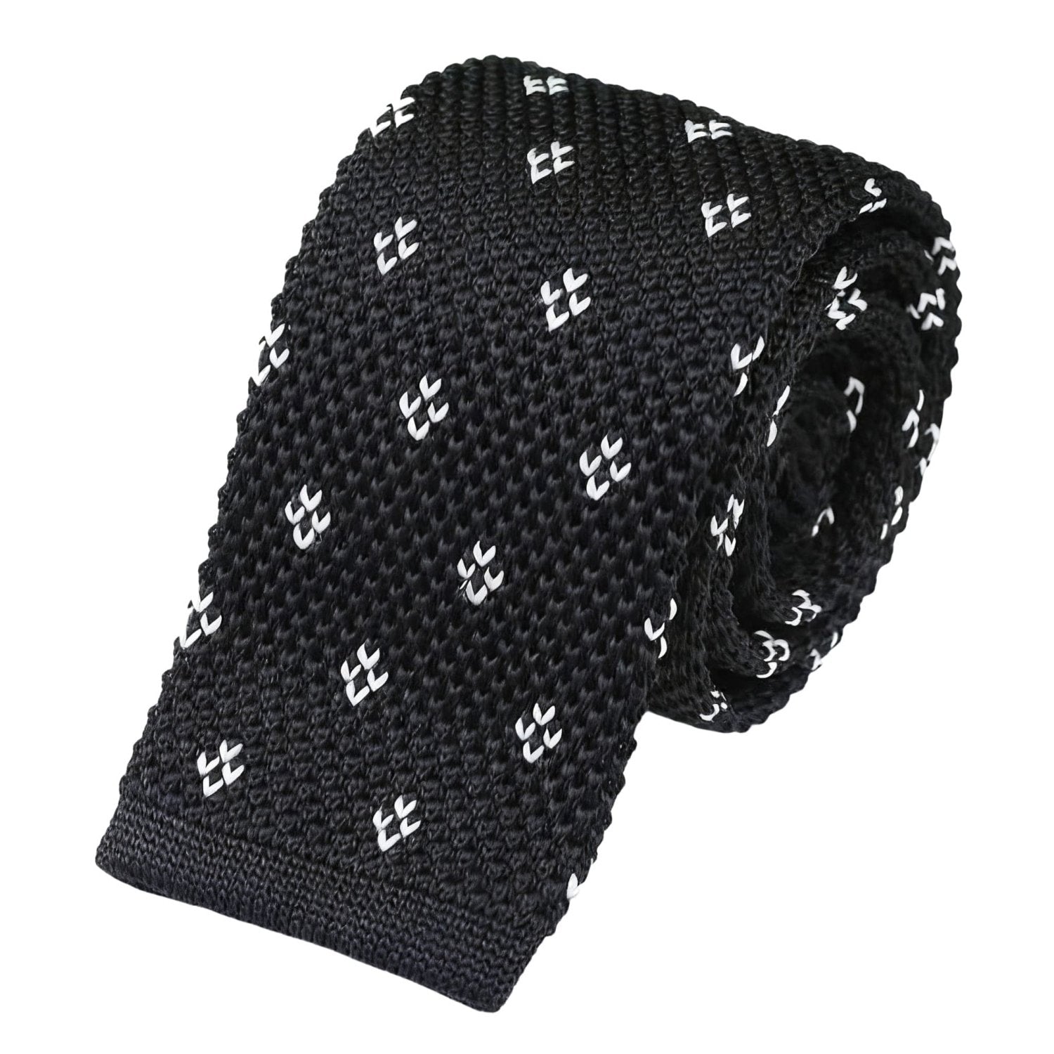 Black Necktie With White Leaf - like Patterns