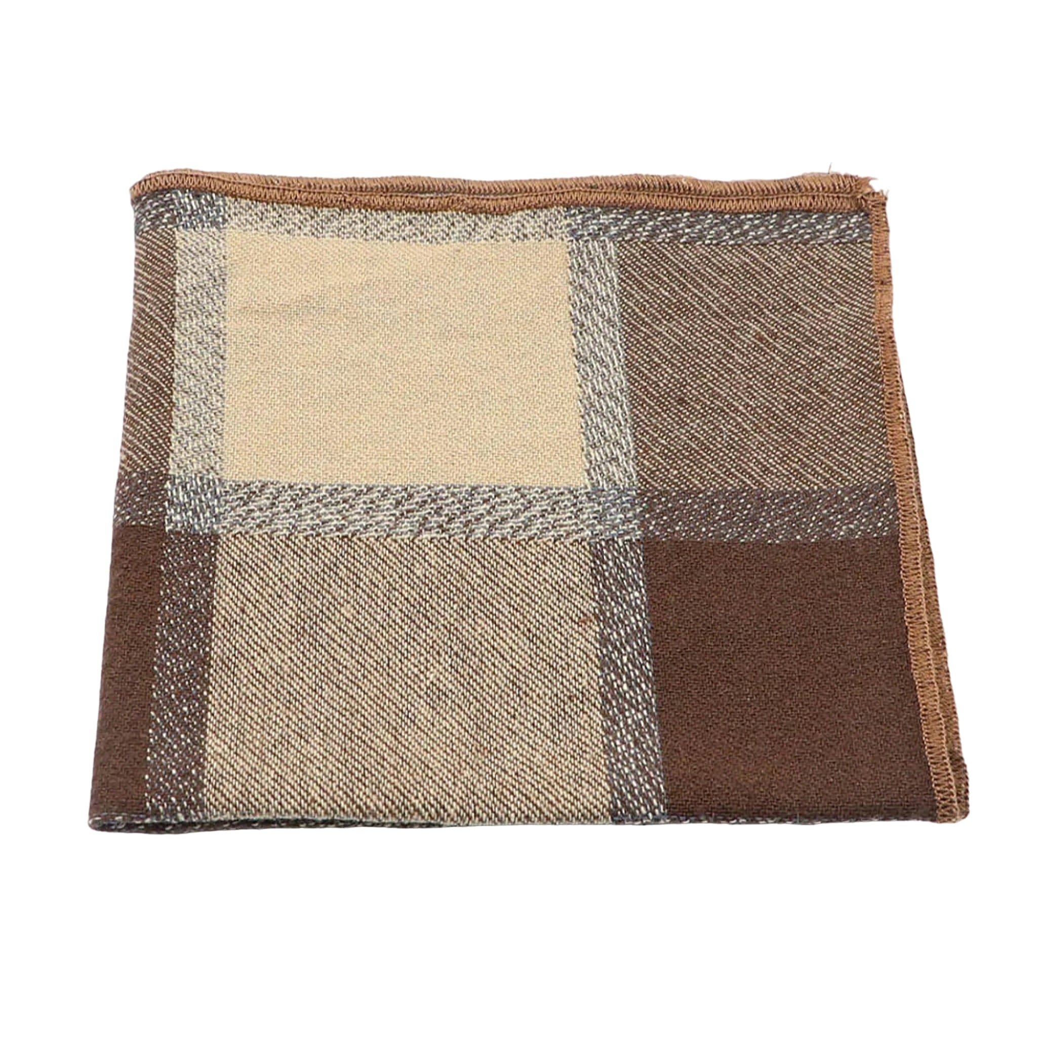 Beige Brown Plaid Pocket Square