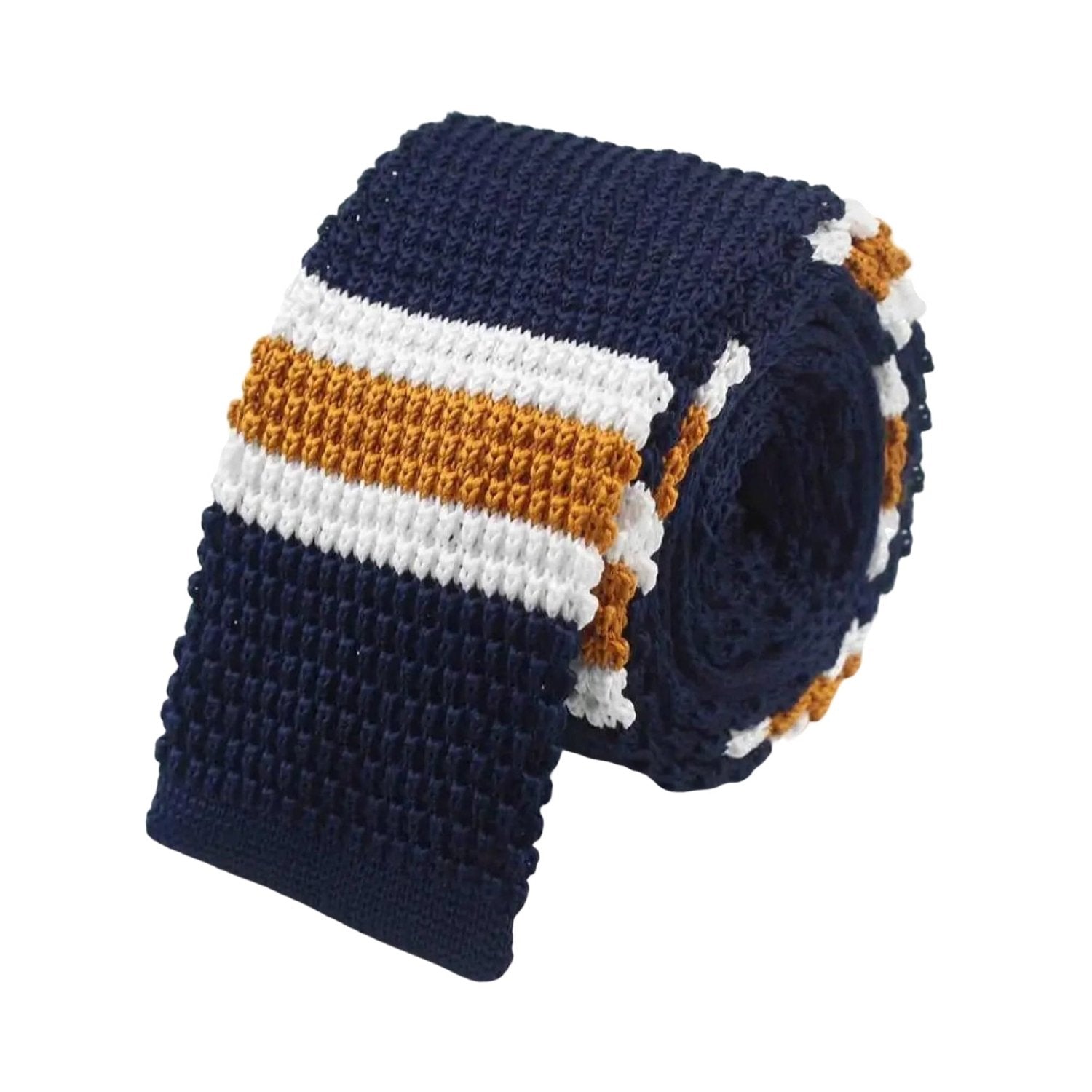 Navy with White/Orange Stripes Knitted Necktie