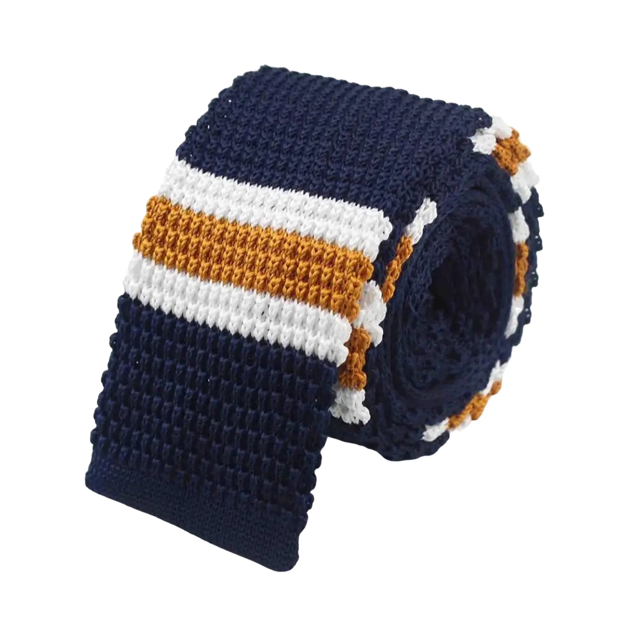 Navy White Gold Striped Knitted Tie