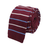 Burgundy Blue White Striped Knitted Tie
