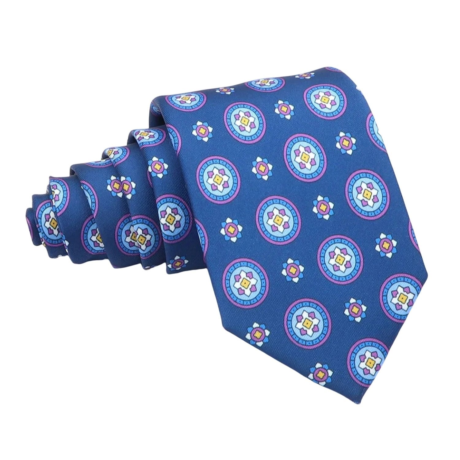 Blue with Pink Medallion Floral Necktie