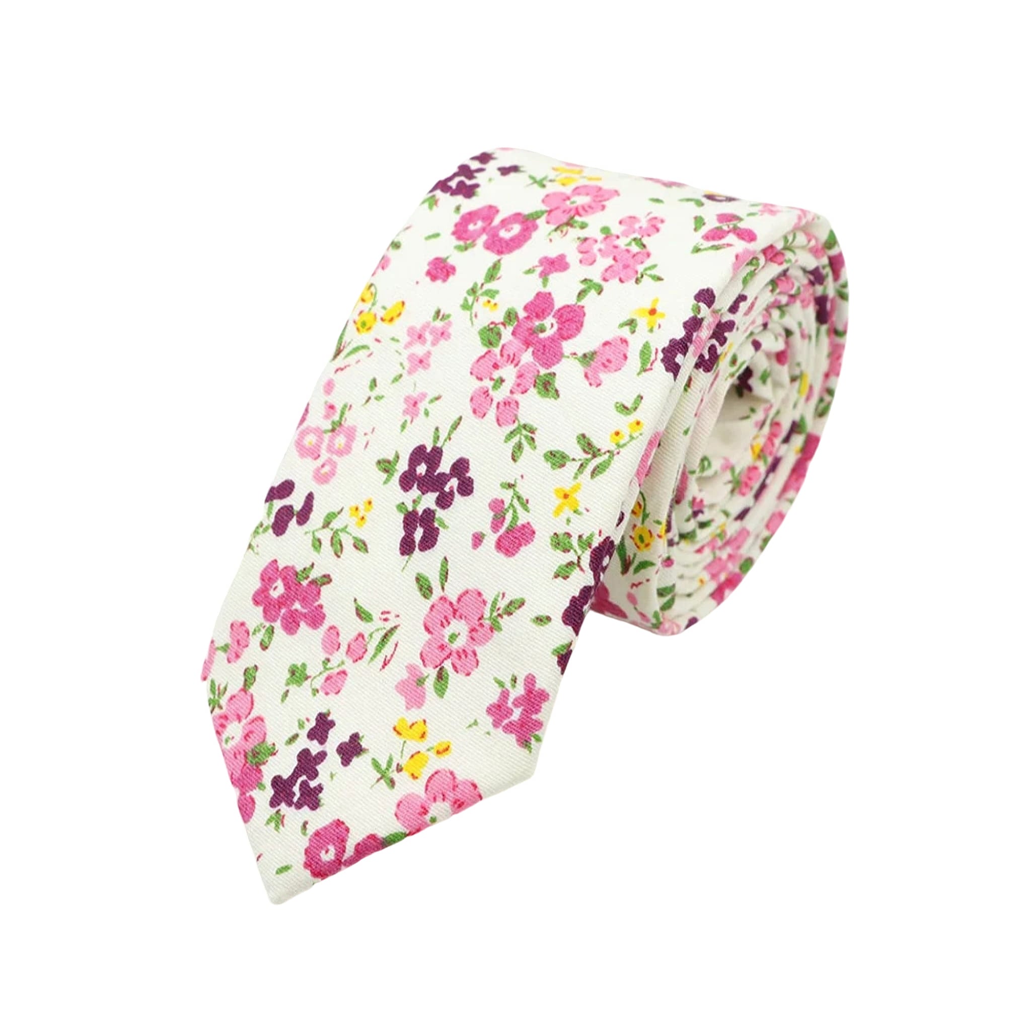 White Pink Floral Necktie