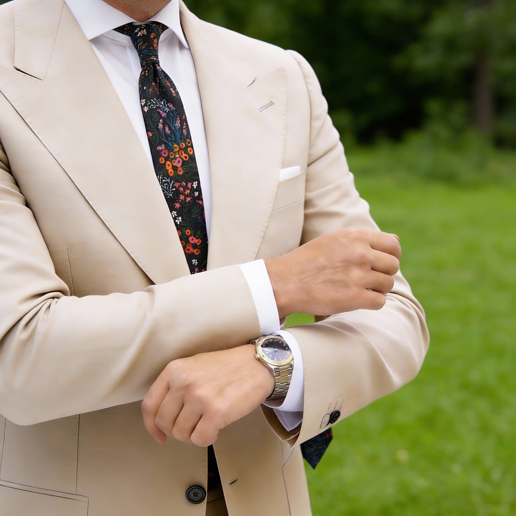Black With Colorful Floral Necktie
