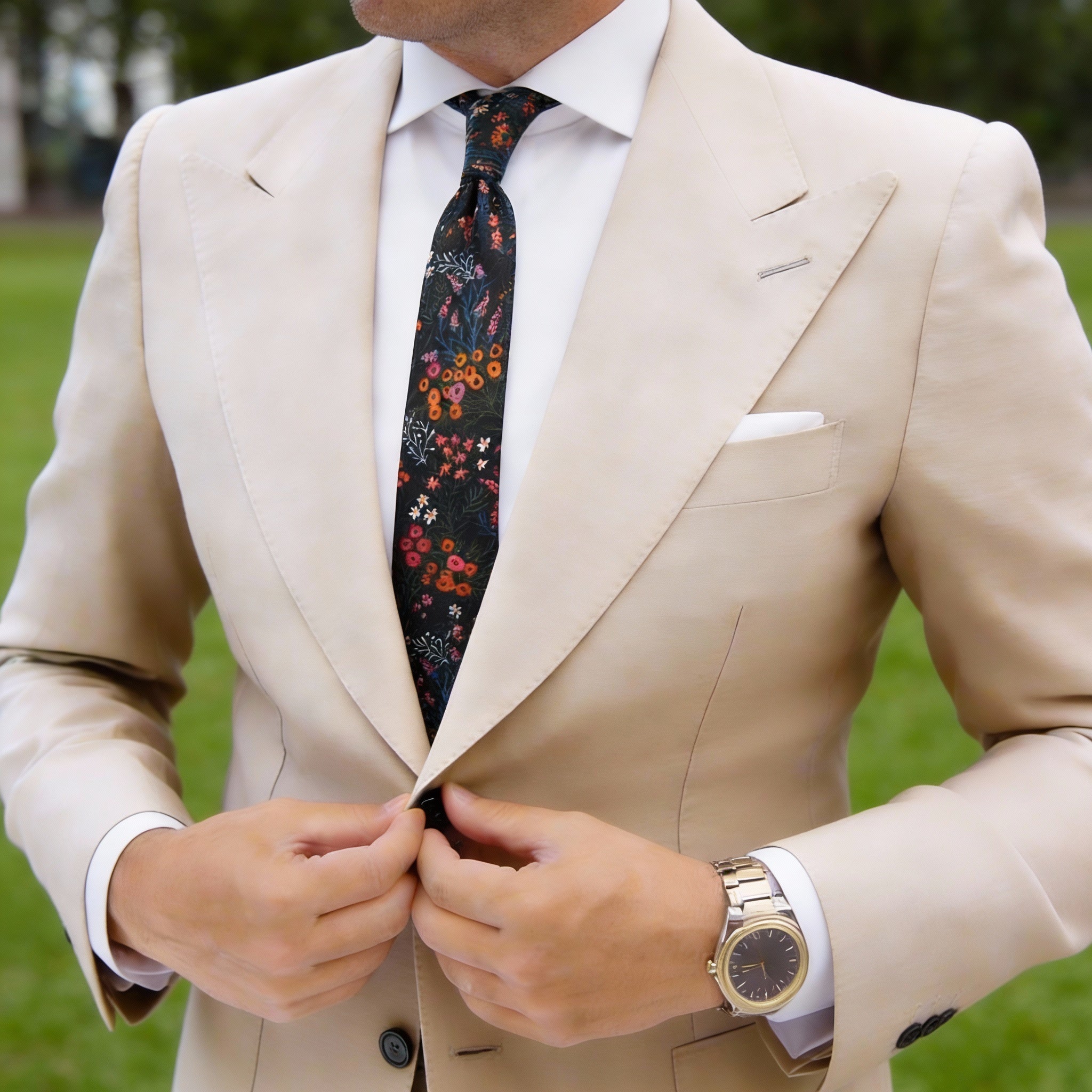 Black With Colorful Floral Necktie