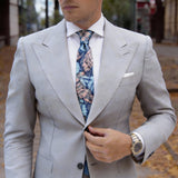 Blue With Pink Wave Floral Necktie