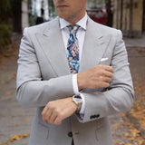 Blue With Pink Wave Floral Necktie