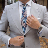 Blue With Pink Wave Floral Necktie