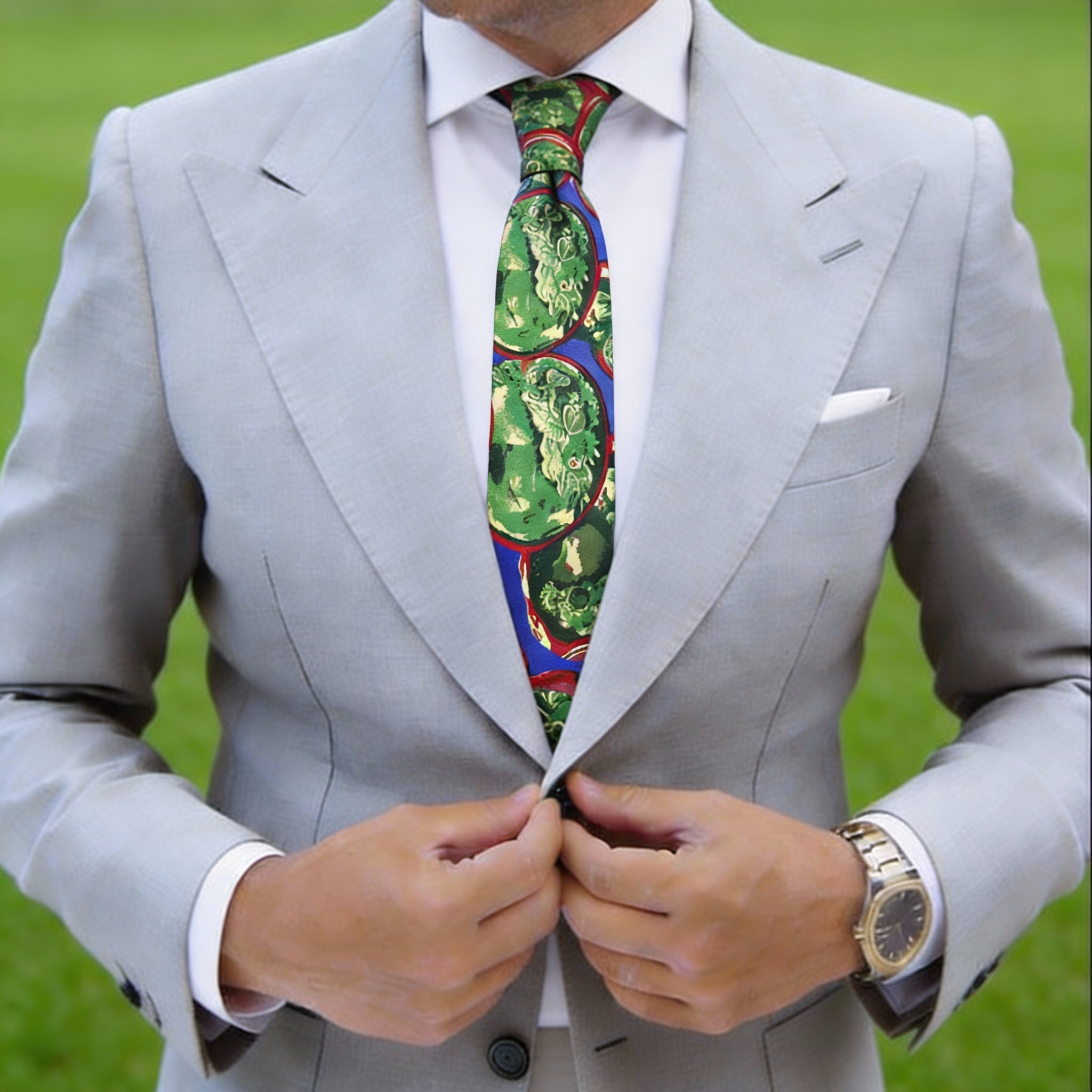 Blue With Red Green Circular Dragon Necktie