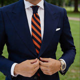 Navy Blue with Orange Diagonal Stripes Necktie