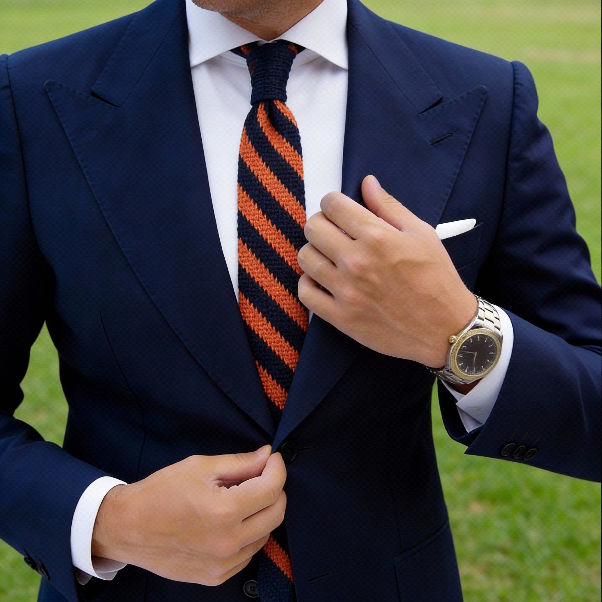 Navy Blue with Orange Diagonal Stripes Necktie