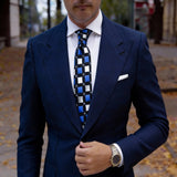 Black With Blue Gray Square Necktie