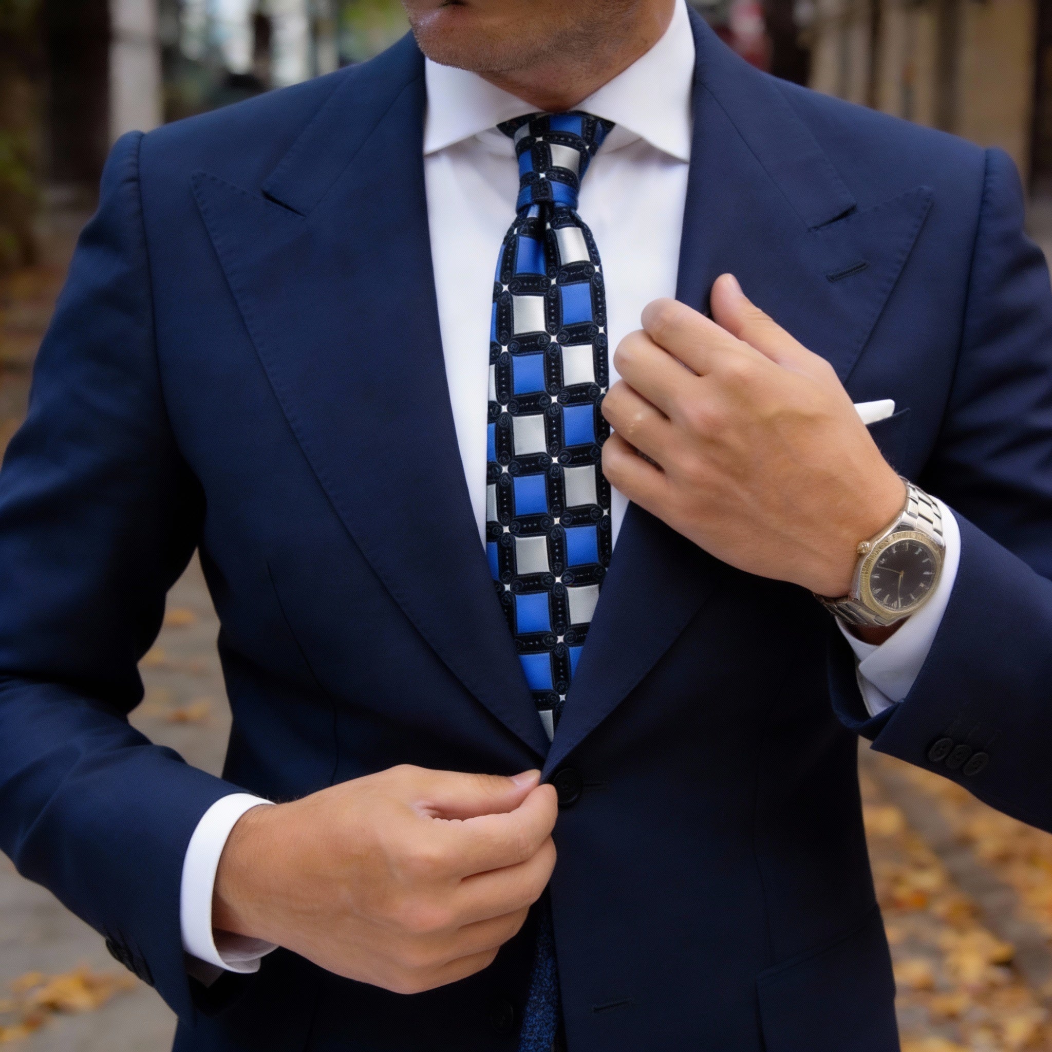 Black With Blue Gray Square Necktie