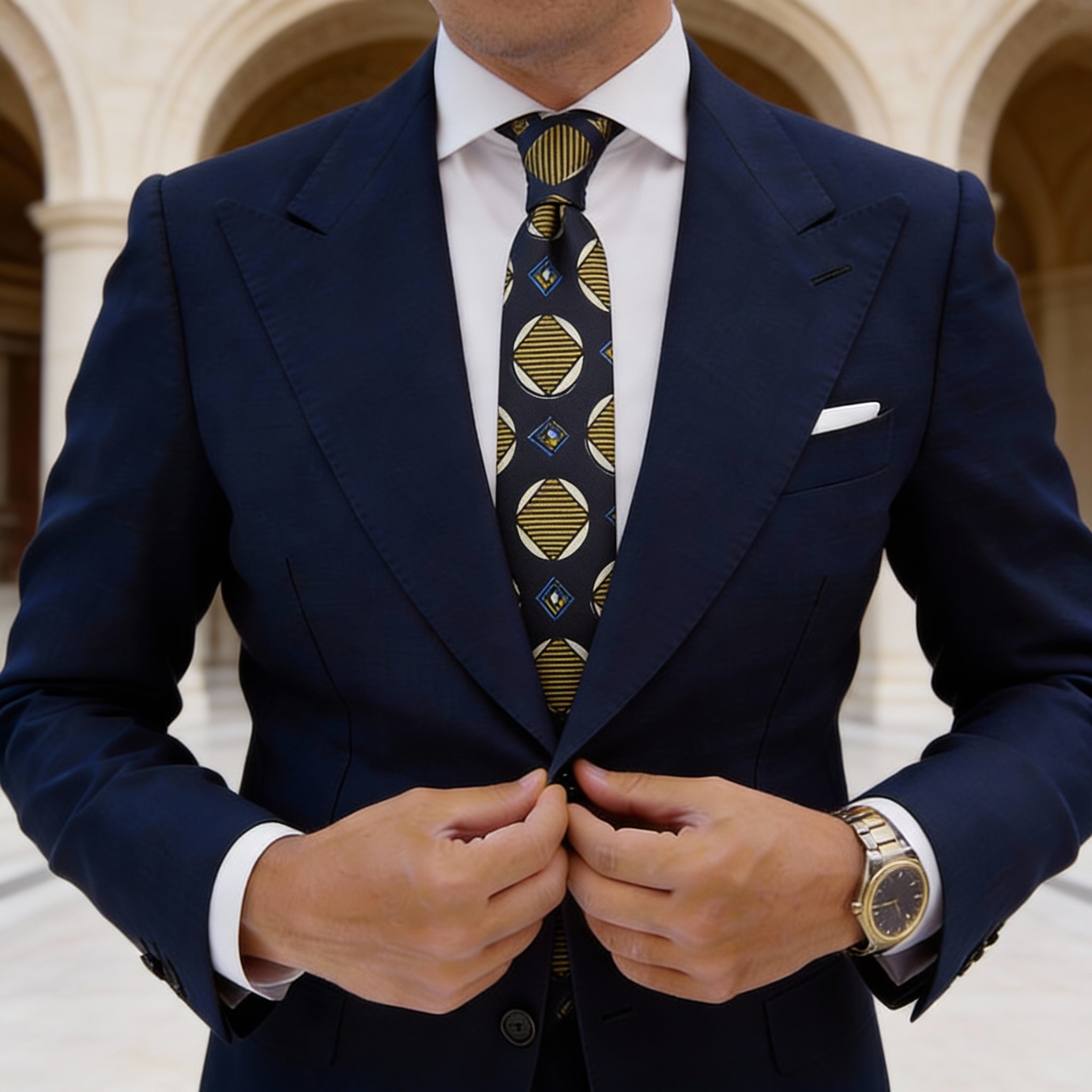 Black With Yellow Geometric Necktie