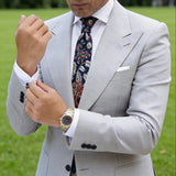 Navy Blue With Red Floral And Leaf Necktie