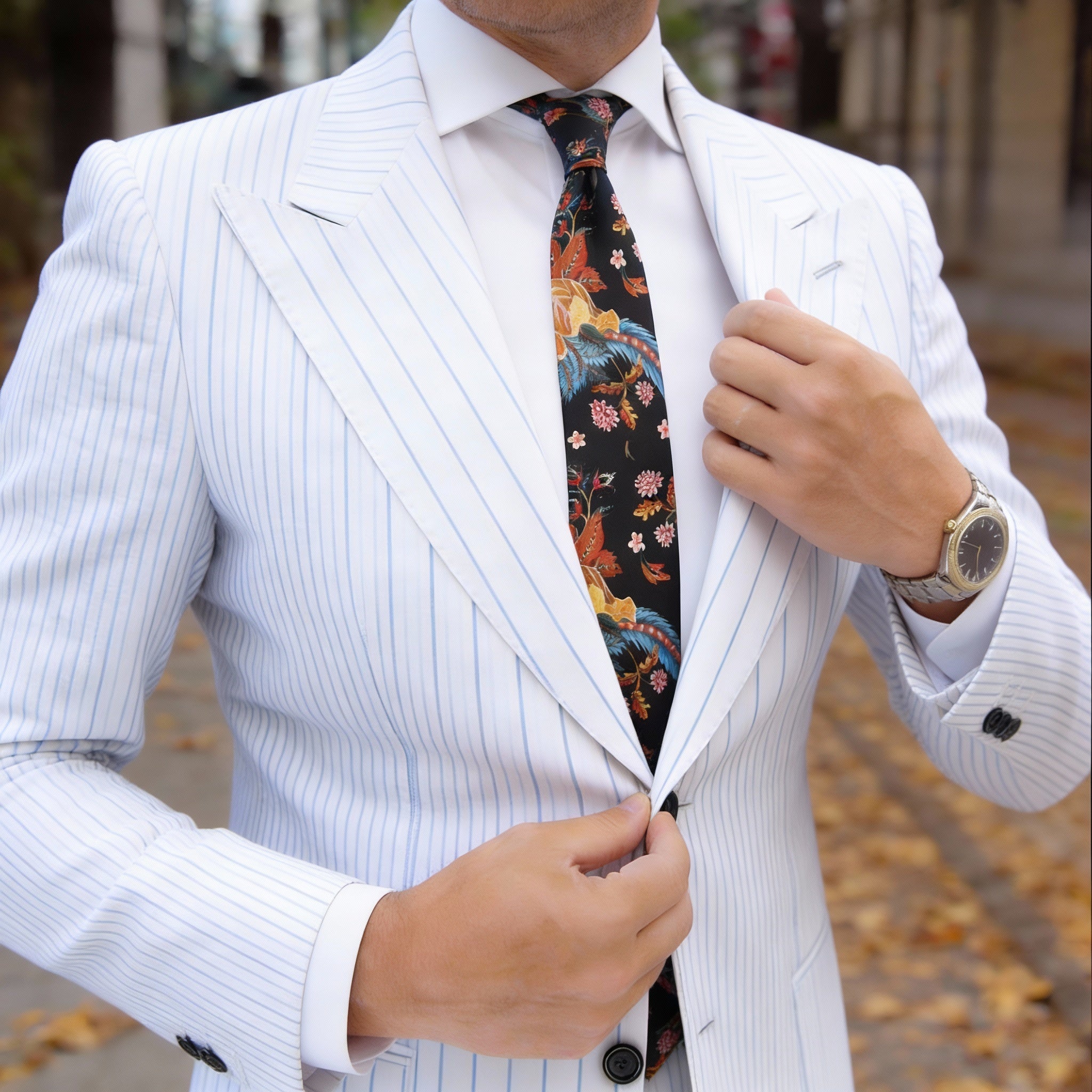 Black With Red Floral Necktie