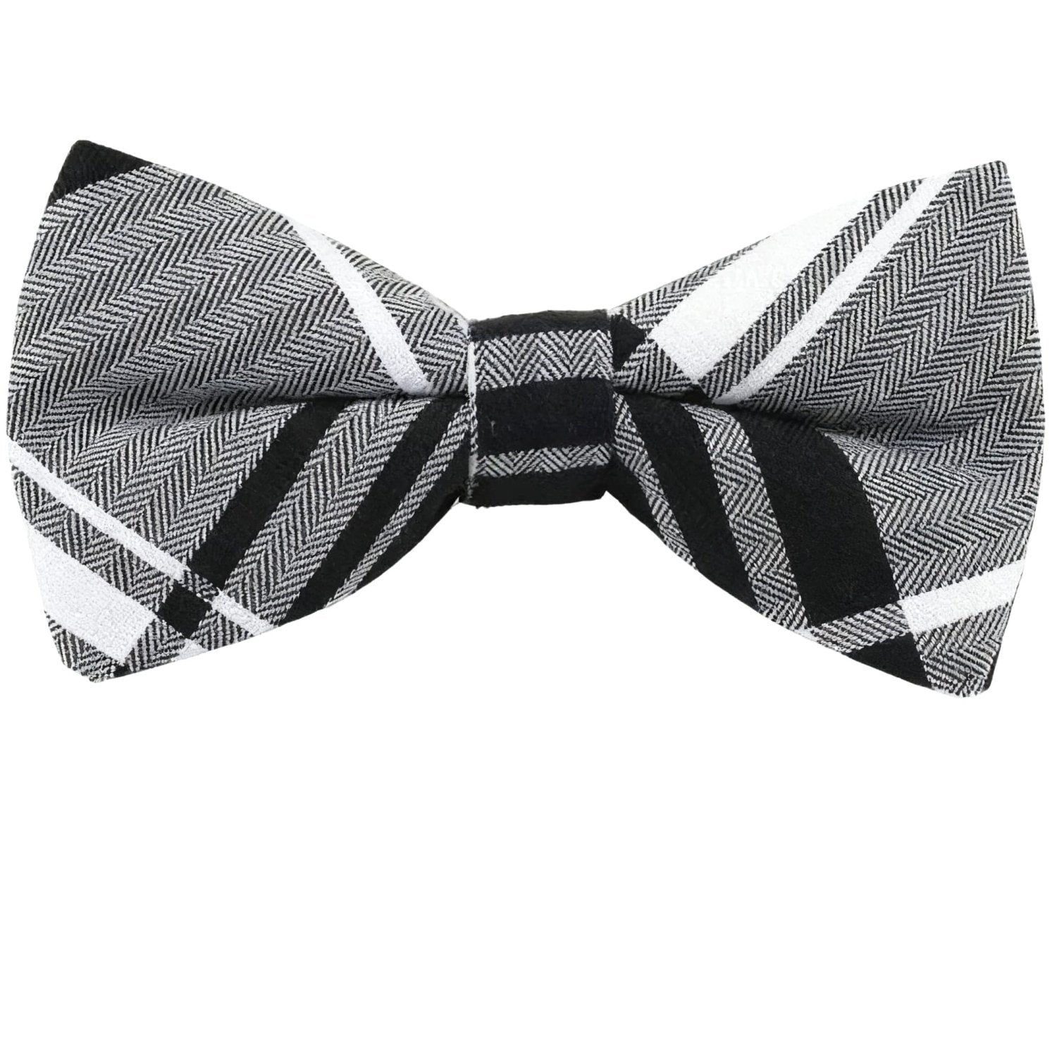 White With Black Herringbone Plaid Bowtie