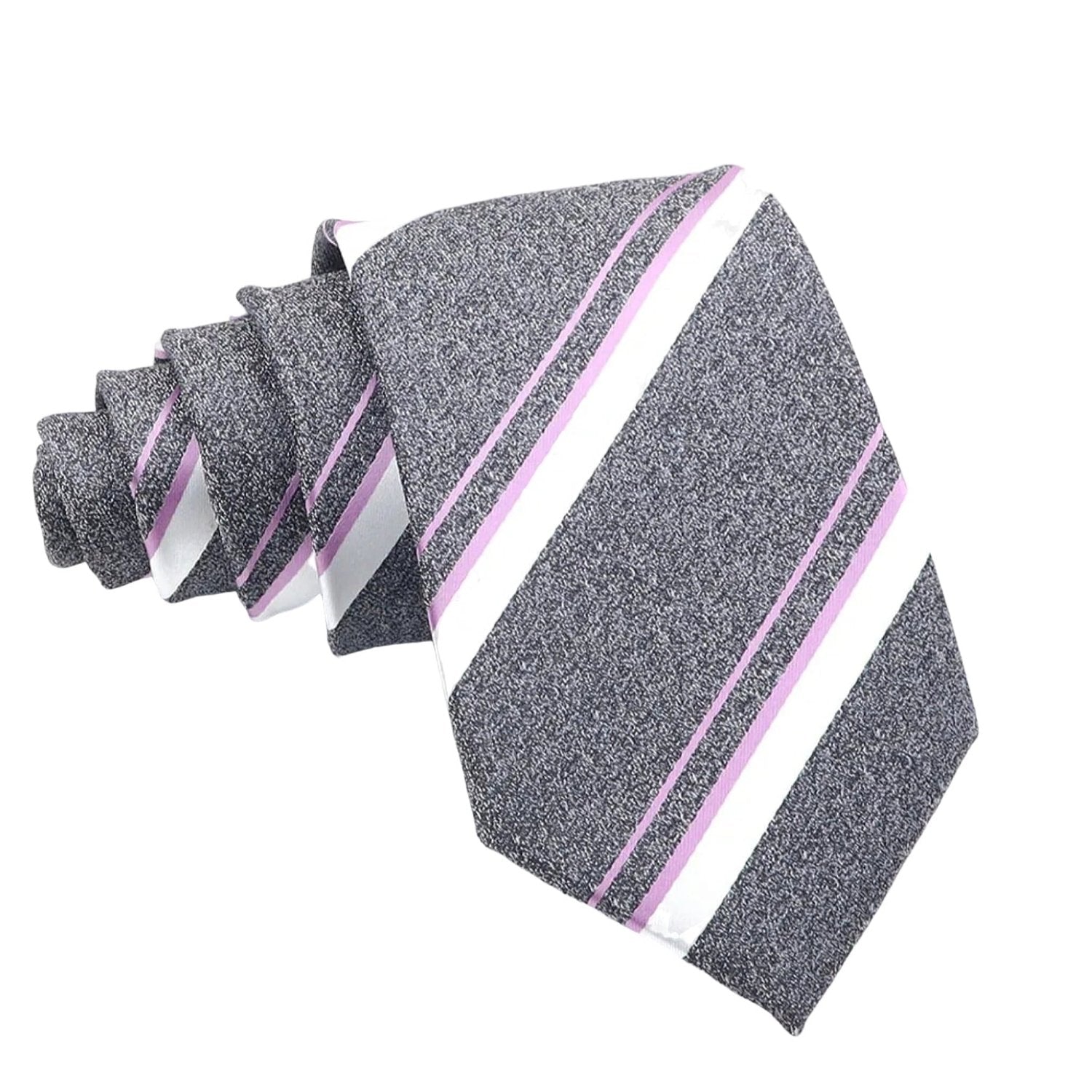 Gray With White Striped Necktie