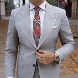 Gray With Red Floral Paisley Necktie