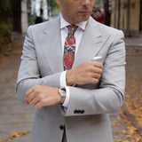 Gray With Red Floral Paisley Necktie