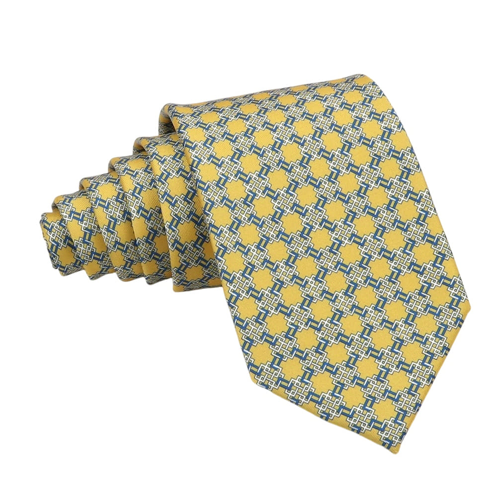 Yellow Blue Geometric Necktie