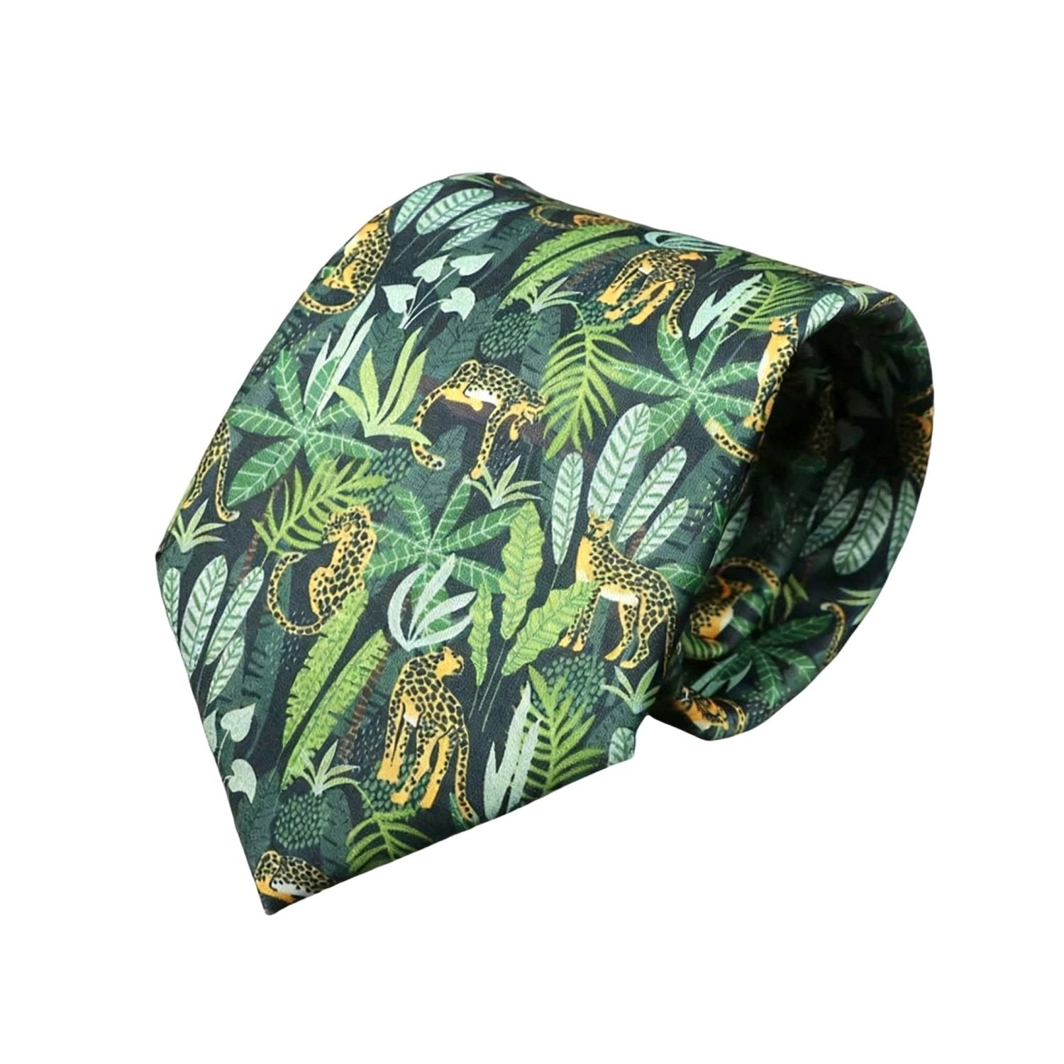 Dark Green with Yellow Leopards Necktie