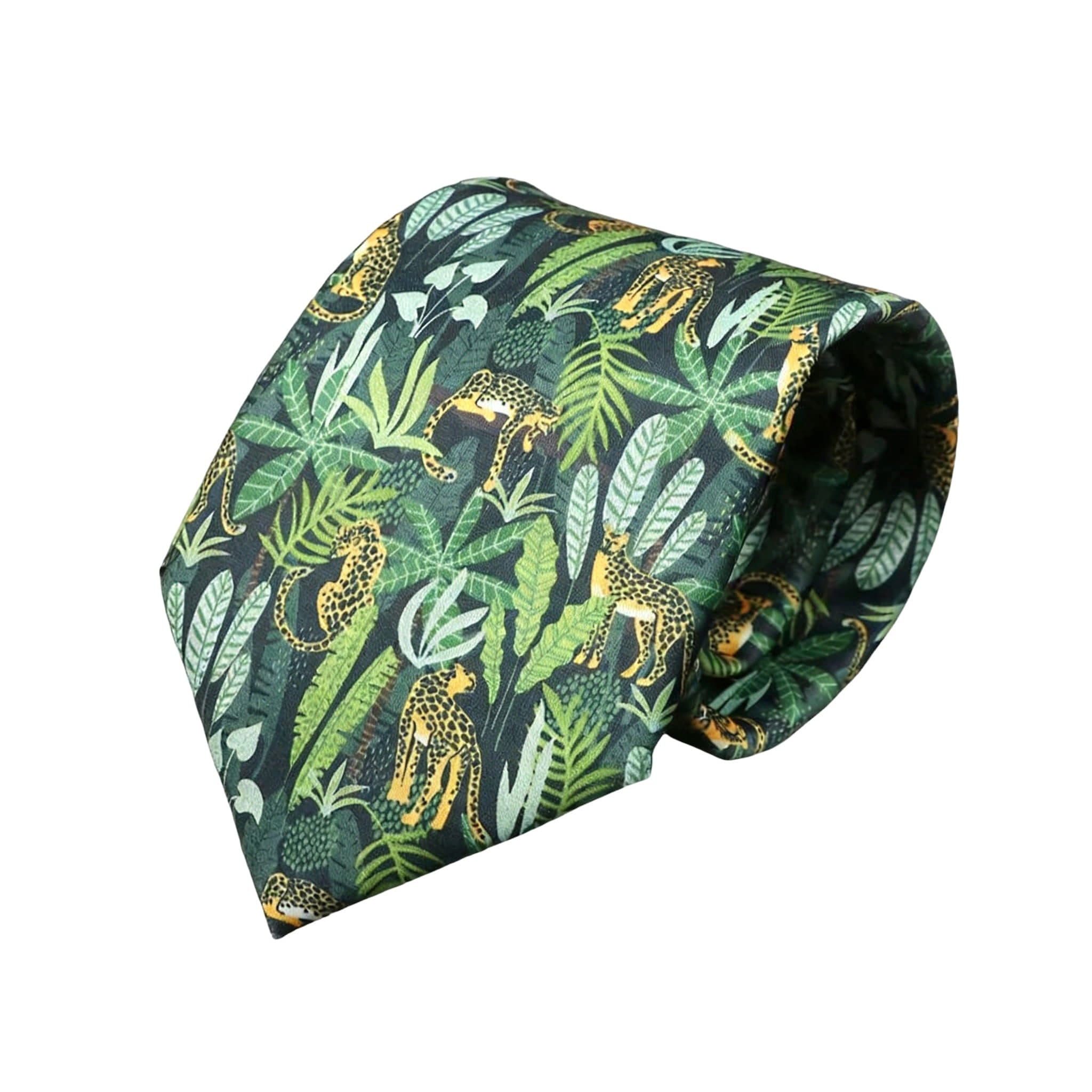 Dark Green Yellow Leopard Necktie