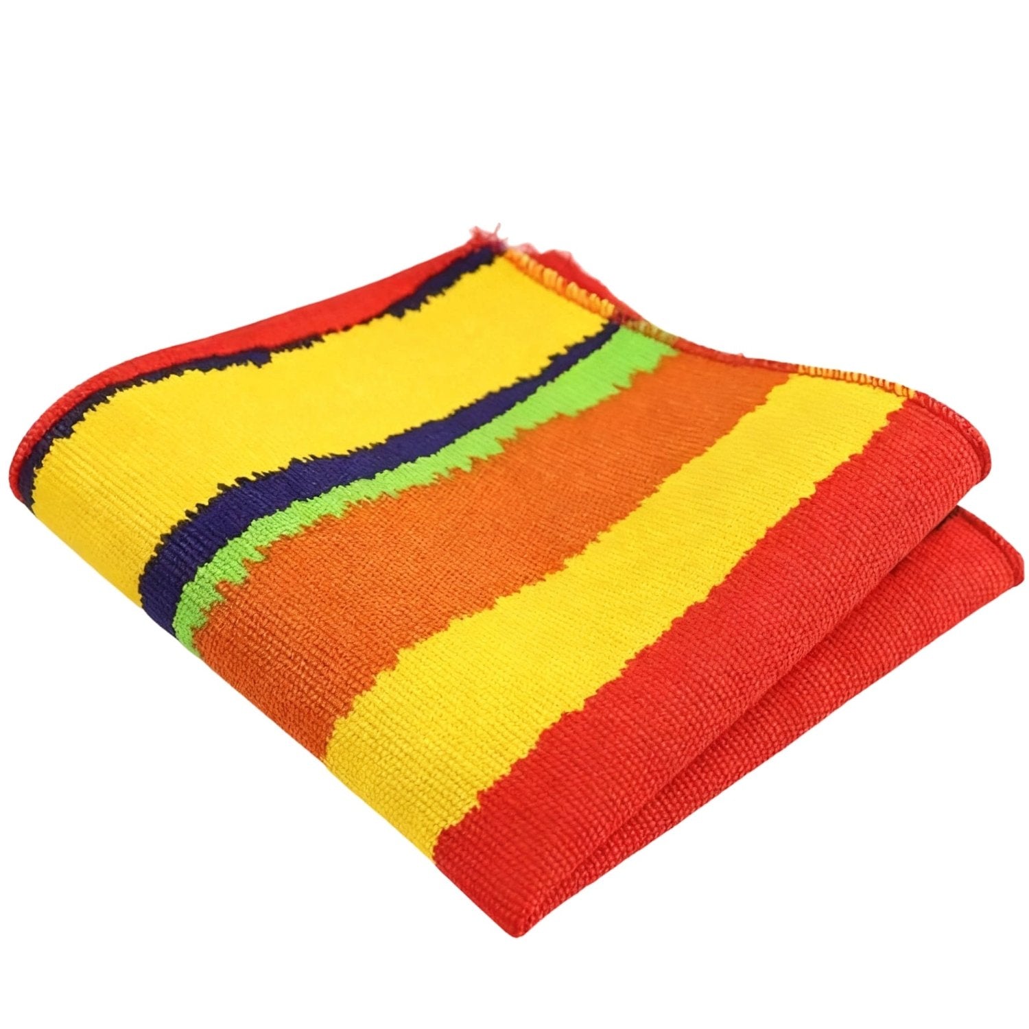 Yellow With Multicolor Horizontal Striped Pocket Square