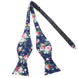 Navy Floral Hand‑Tied Cotton Bow Tie for Wedding