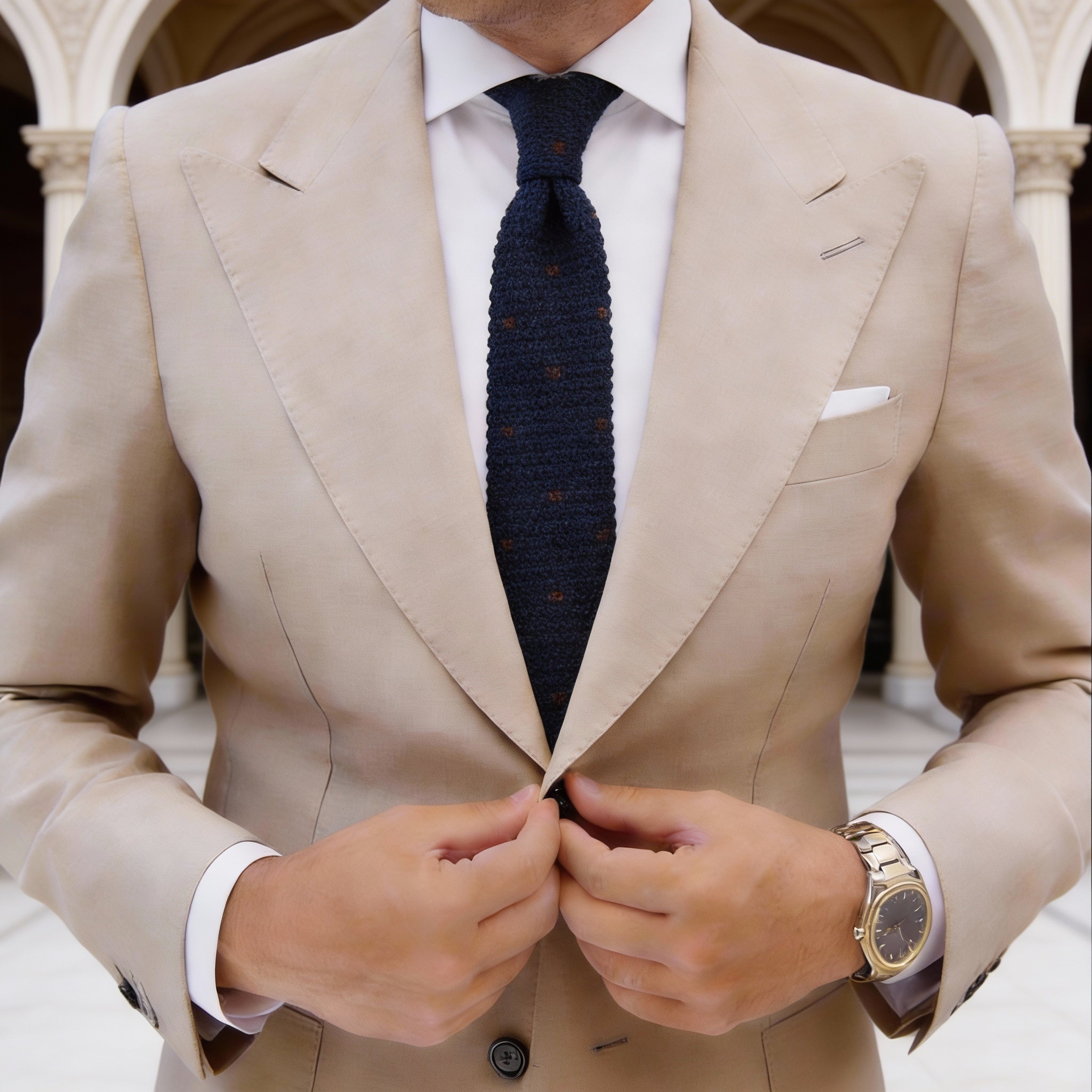 Navy Blue With Brown Dots Necktie