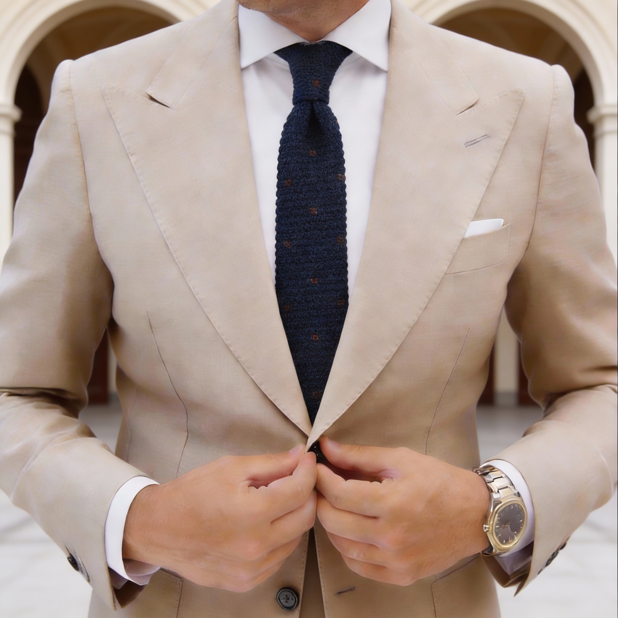 Navy Blue With Brown Dots Necktie