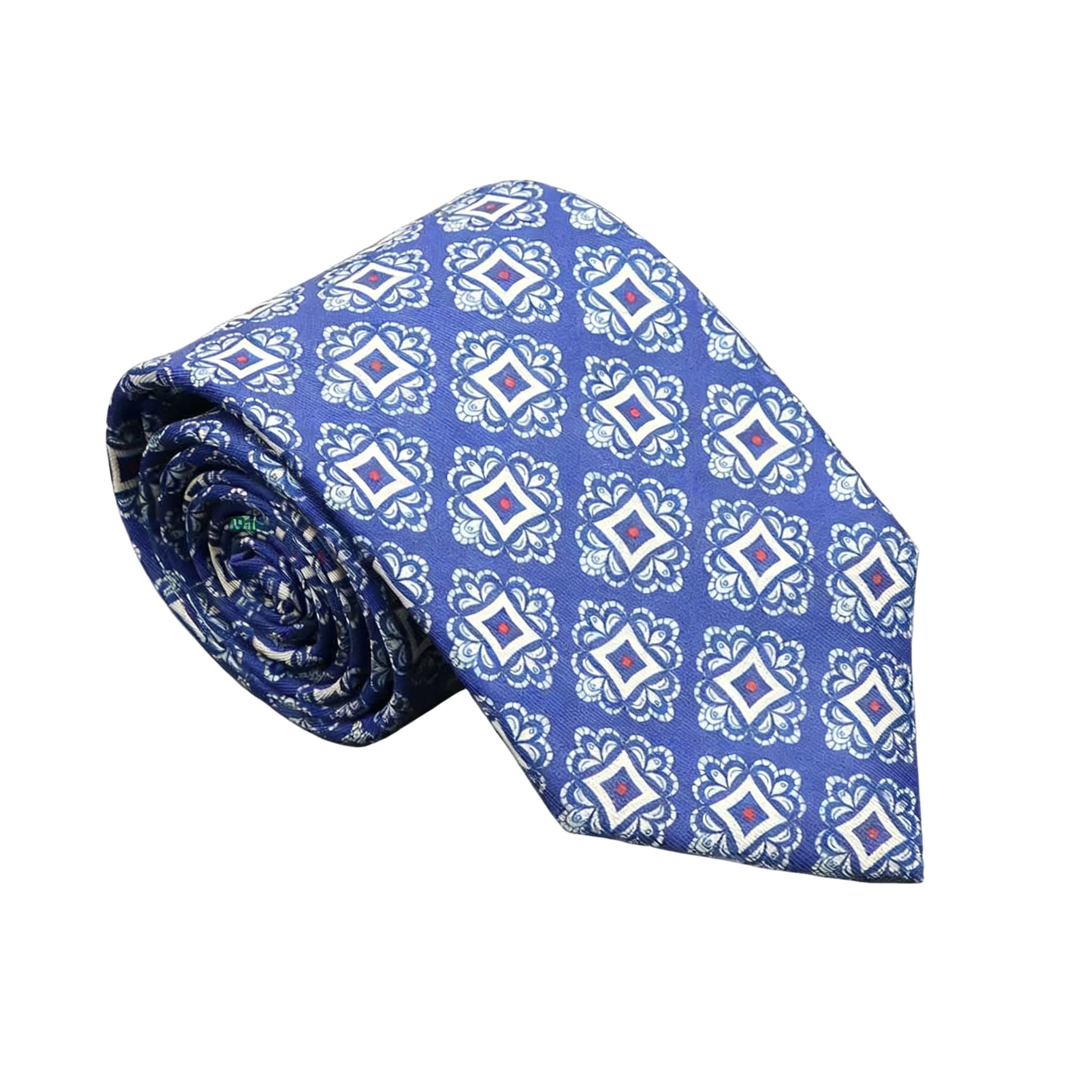 Dark Blue With White Floral Diamond Necktie