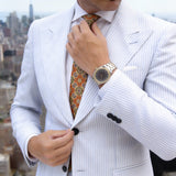 Orange With Multicolor Geometric Necktie