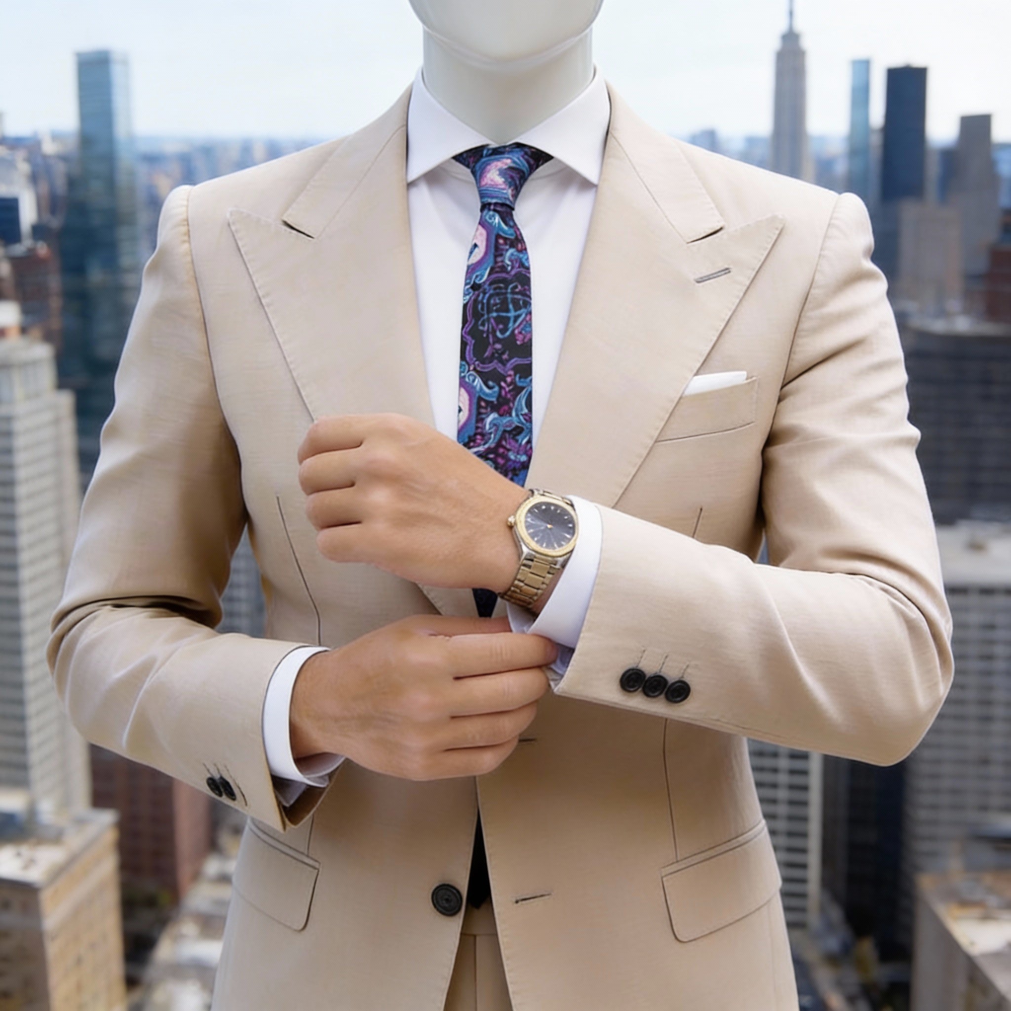 Black with Blue Purple Floral Bird Necktie