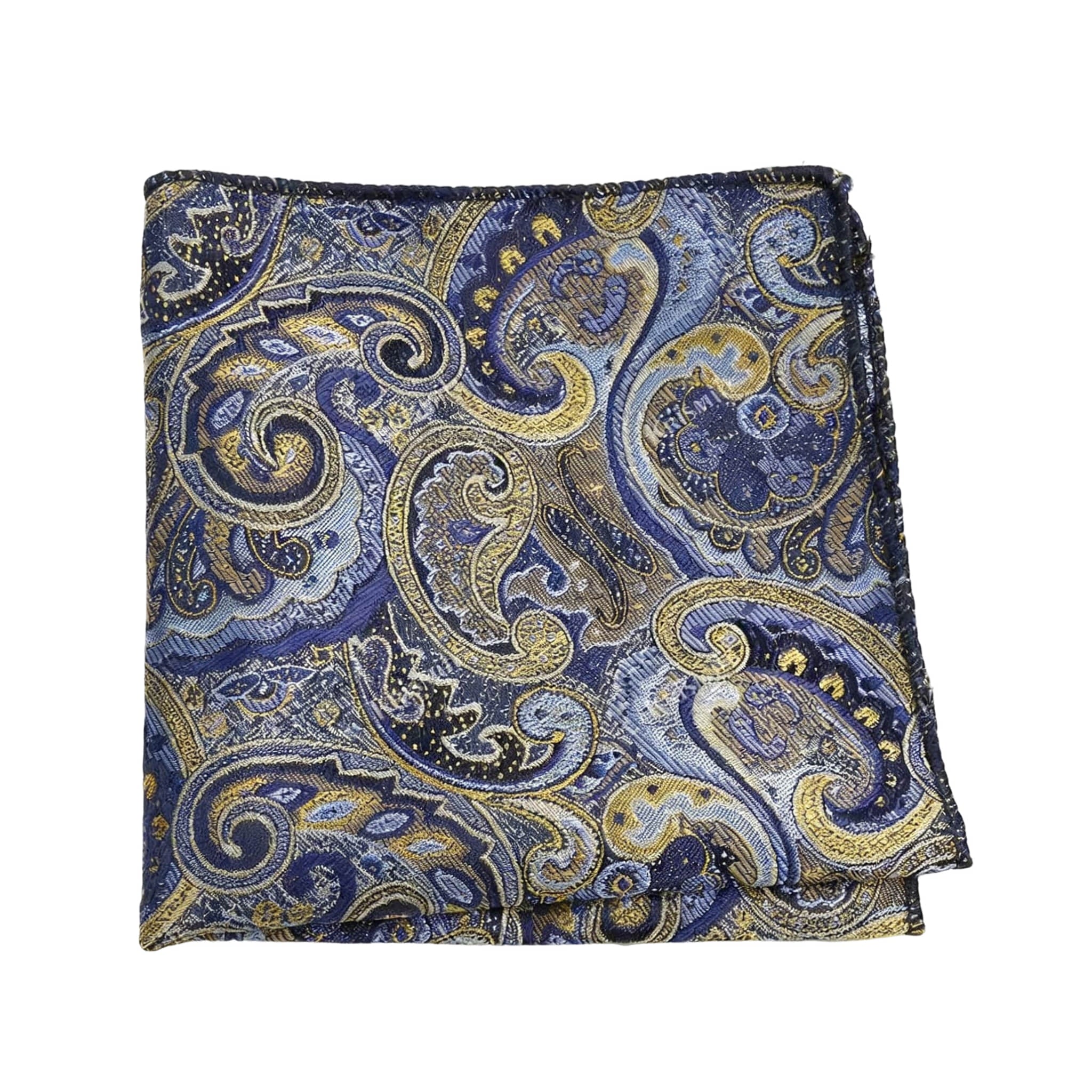 Navy Blue Yellow Paisley Pocket Square