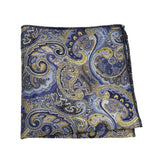 Navy Blue Yellow Paisley Pocket Square