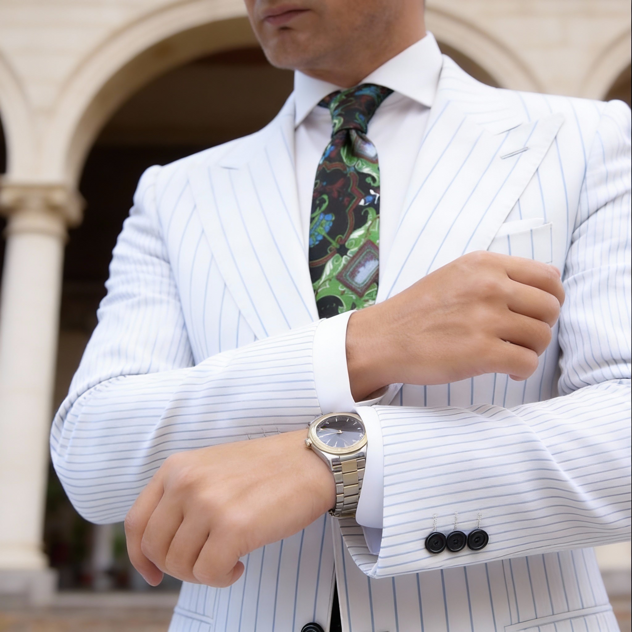 Black With Green Ornamental Necktie