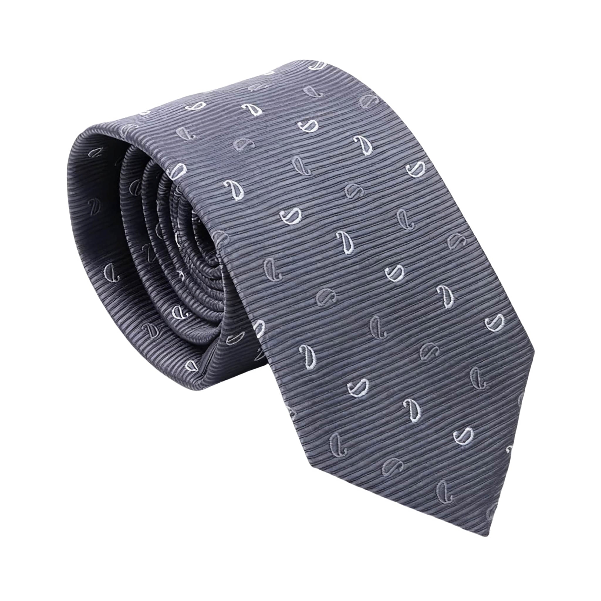 Gray White Paisley Necktie