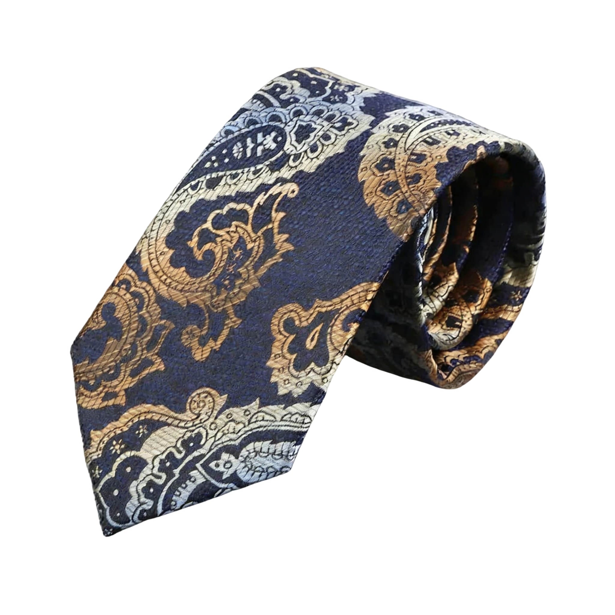 Navy Blue Gold Paisley Necktie