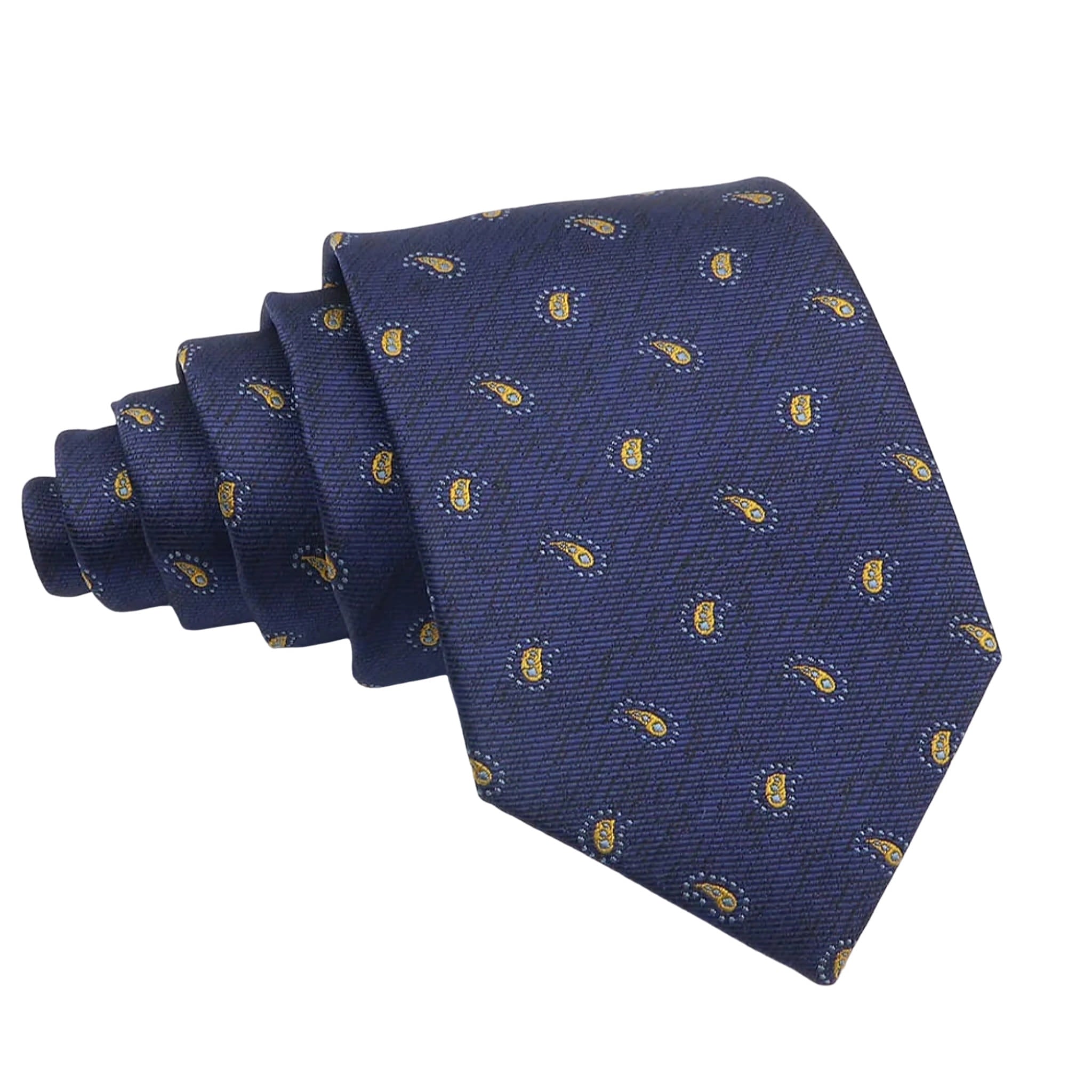 Navy Blue Yellow Paisley Necktie