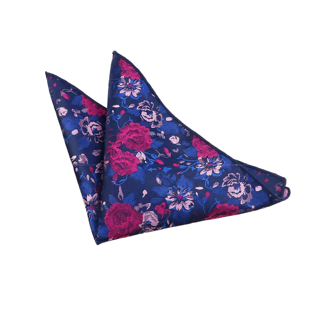 Navy Blue Pink Floral Pocket Square