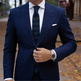 Dark Blue with Green Horizontal Stripes Knitted Necktie