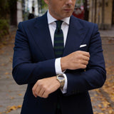 Dark Blue with Green Horizontal Stripes Knitted Necktie