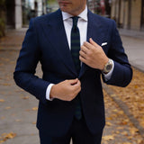 Dark Blue with Green Horizontal Stripes Knitted Necktie