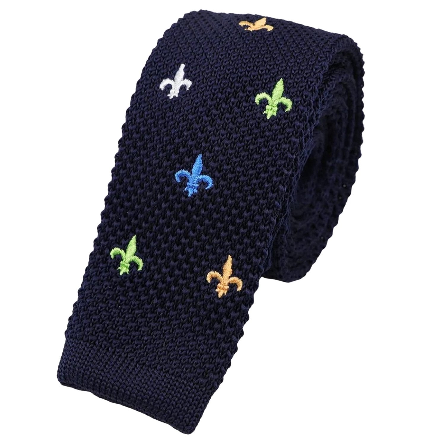 Navy Blue With Colored Fleur-De-Lis Necktie