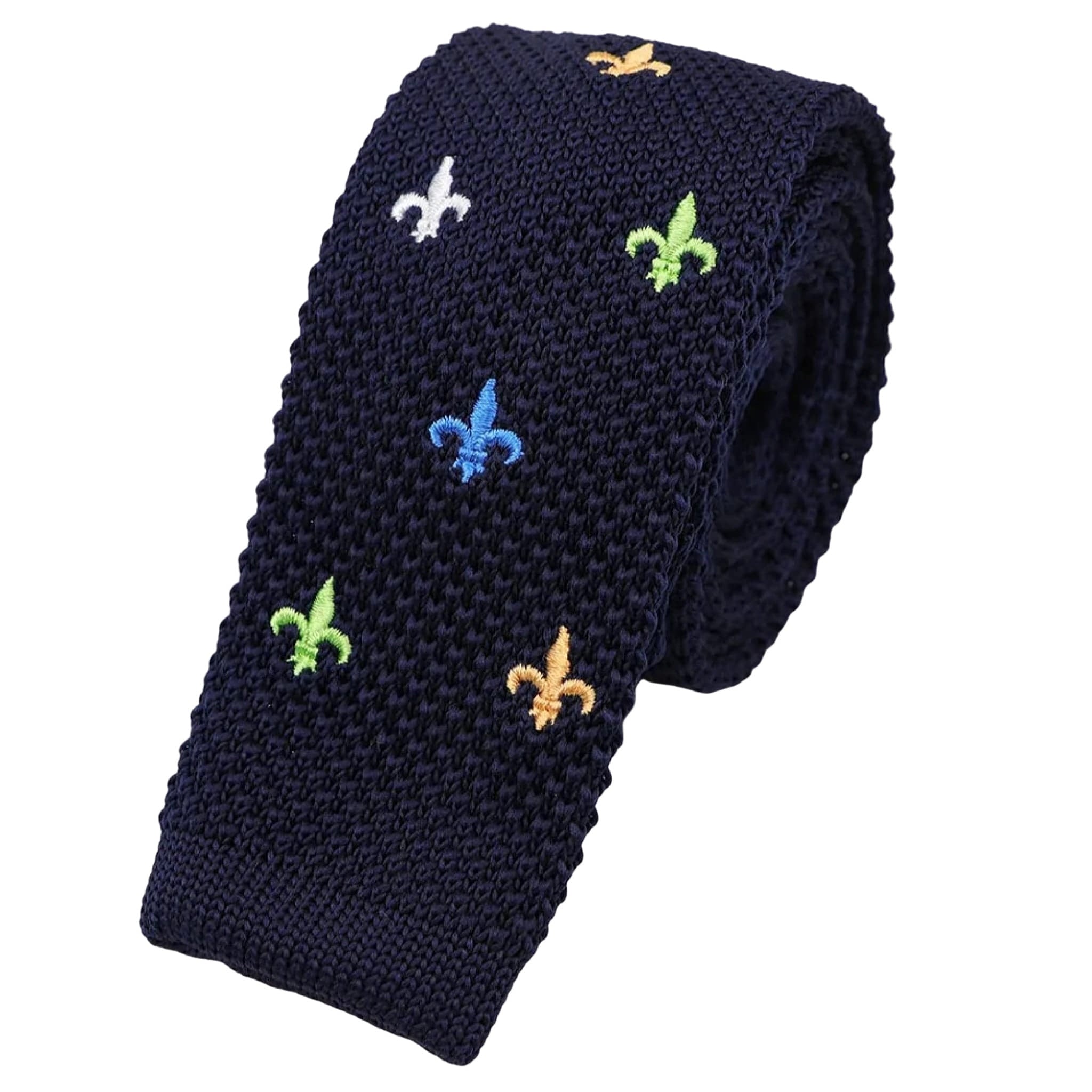 Navy Blue Knitted Fleur De Lis Tie
