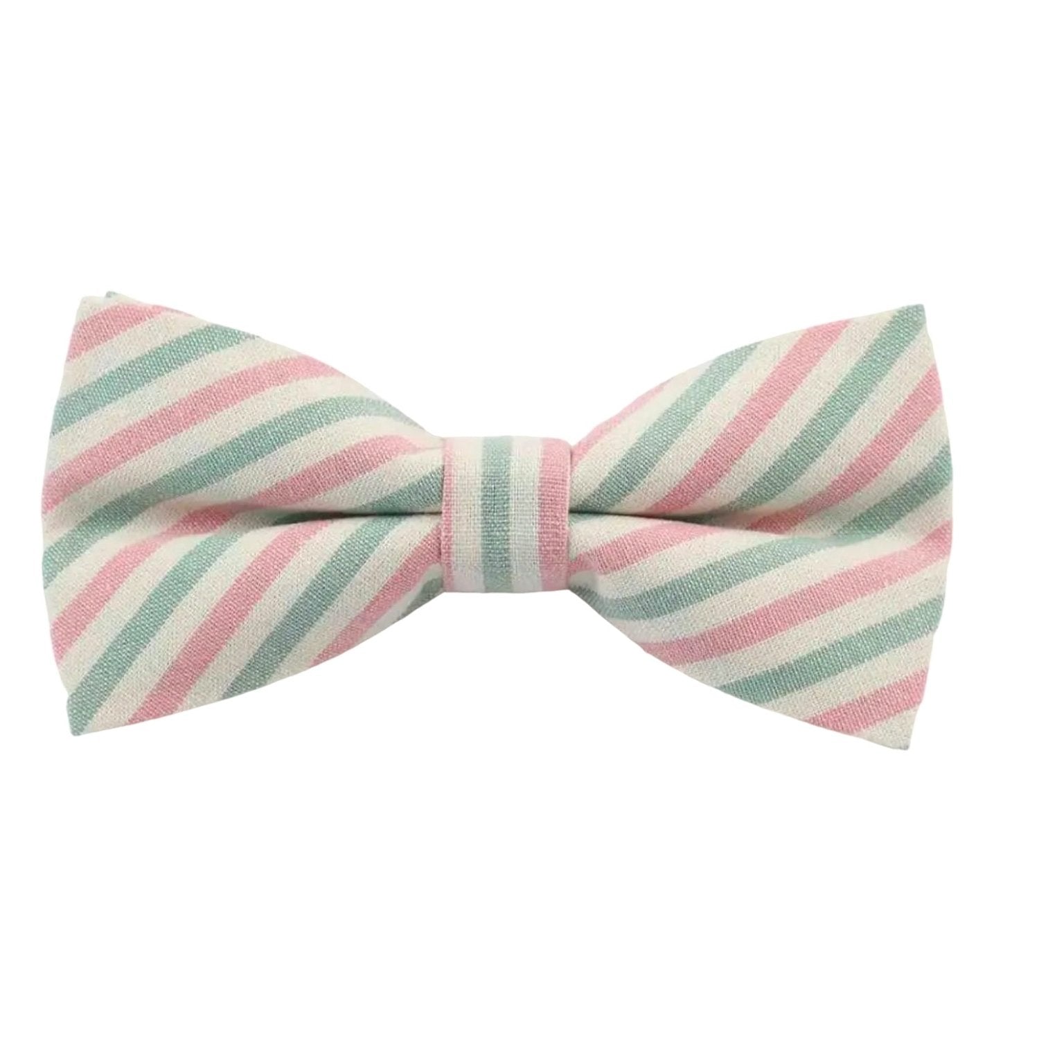 White With Pink Green Striped Bowtie